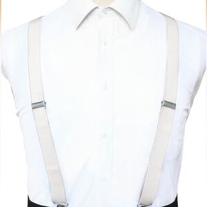 White Adjustable Suspenders 1” Wide | Silver Clips | Unisex Formal Casual